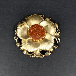 Goldstone Floral Brooch